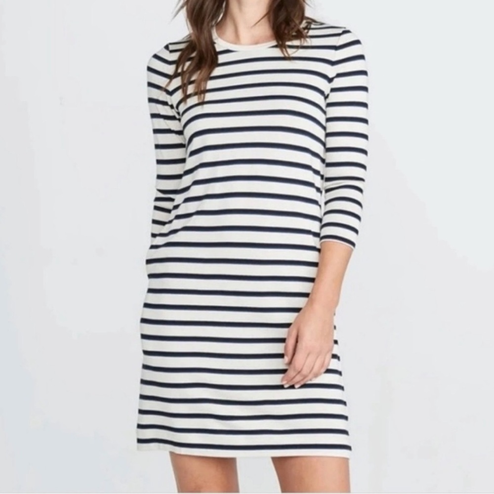 Marine Layer Navy and White Striped Long-Sleeve Shift Dress